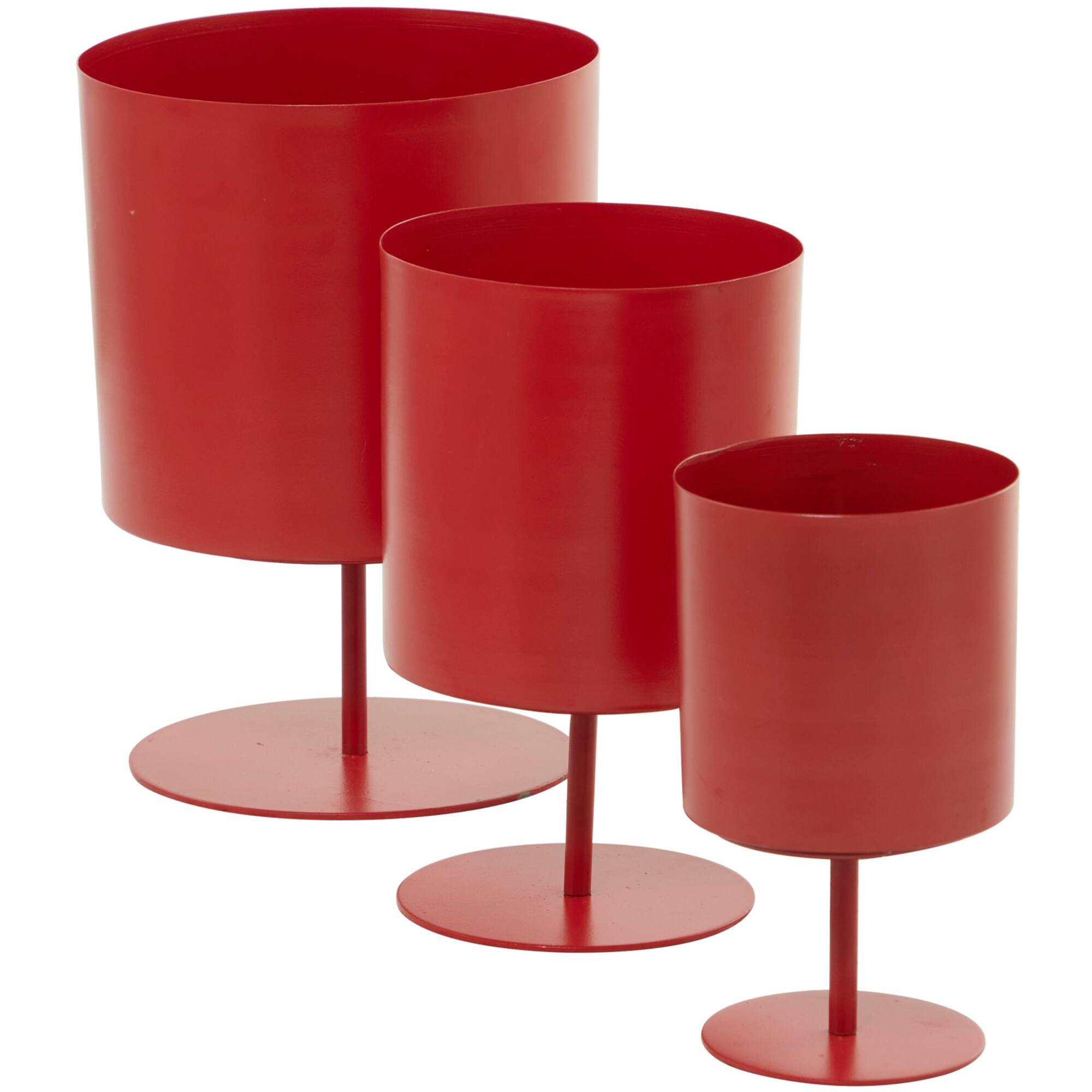 Red Metal Planter with Pedestal Base Set